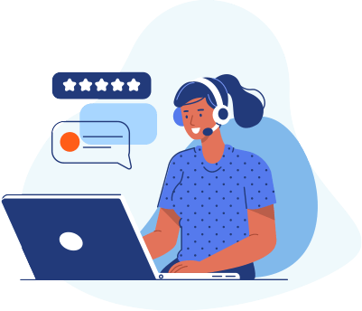 Illustration of user at laptop writing a review
