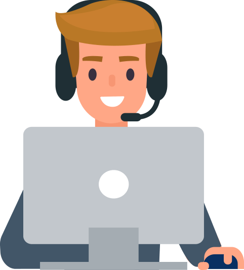 Illustration showing man with headset behind a laptop