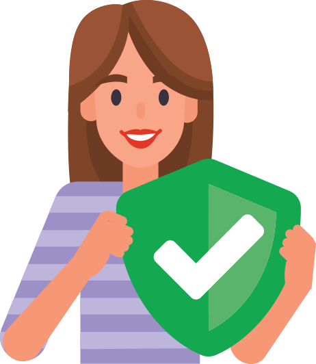 Illustration showing woman holding a green secured shield