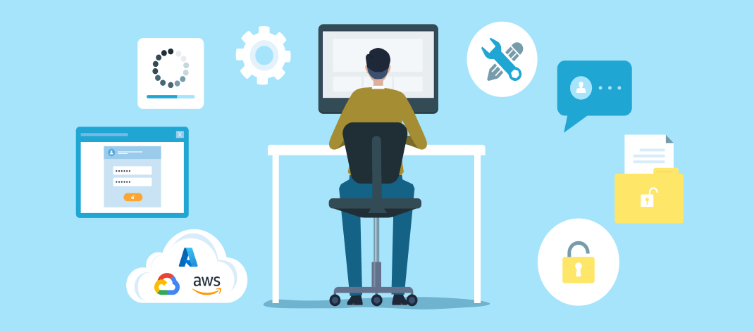 Illustration of a person on a computer