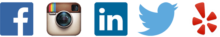 Facebook Instagram LinkedIn Twitter and Yelp logos