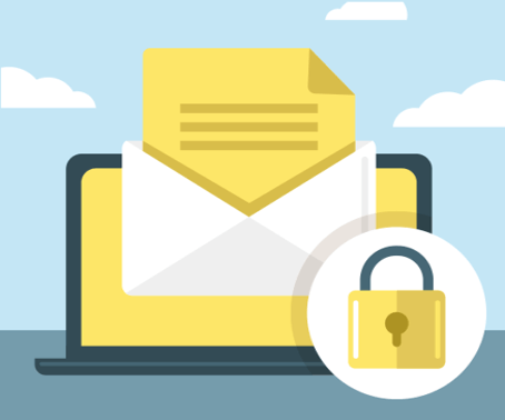 Illustration of secure email opening on laptop